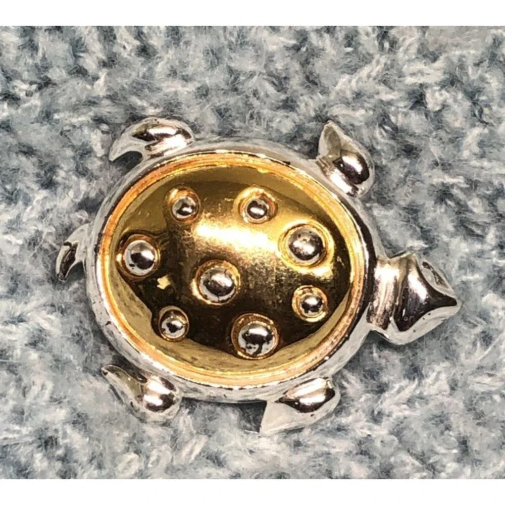 Two Tone Turtle Brooch Pin Gold Silver Tone Figural Reptile Shell Jewelry